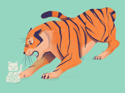 Lucky Tiger angry cat character cute flat gouache illustration lucky neko procreate tigers