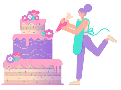 Cake Pro baker bakery baking cake character cute girl illustration pastry chef texture vector wedding cake