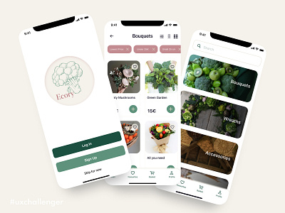 Ecory. Eco-friendly special bouquets delivery app. app bouquet delivery design eco encyclopedia green mobile ui ux