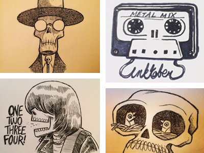 Inktober Skulls birds cassette dee dee inktober ramone skulls