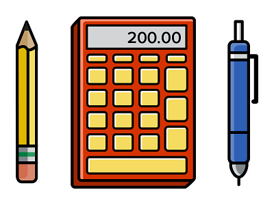 Calculator, Pen and Pencil budget flat icon vector