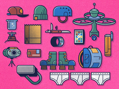 Survival Icons 2 camping drone equipment hiking icons jackknife survival texture underwear vector