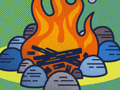 How to Build a Fire camping fire halftone instruction rocks vector wood