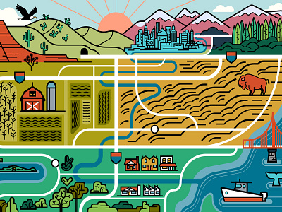 American Landscape america city coast desert farm map mountains usa vector