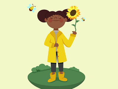 Girl with sunflower design illustration vector