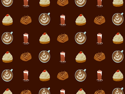 Café Pattern cafe chocolate coffee food illustration pastry pattern sweet tart tea wallpaper