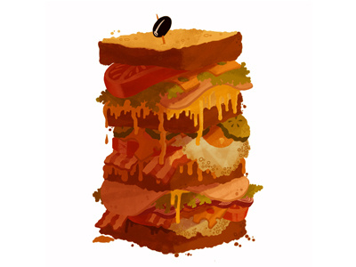Dagwood Sandwich bacon cheese editorial eggs food illustration junk food lettuce print sandwich tomato yummy
