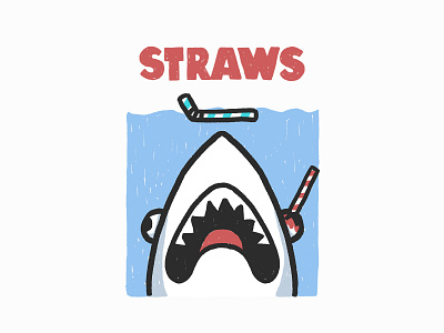 Straws cute design enviroment funny illustration jaws movies nature ocean parody photoshop save the ocean shark