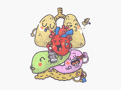 Bad Habits bad habits cute food food and drink fun funny heart illustration illustrator inner body organs