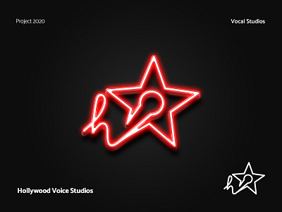 Hollywood Voice Studios Logo Design brand brand design brand identity branding company logo design illustration logo logo design logotype microphone neon neon light star vector