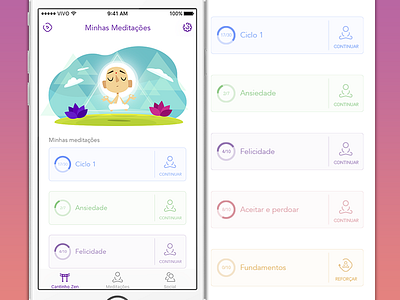 Meditation app android cards clean ios meditation mobile progress ui