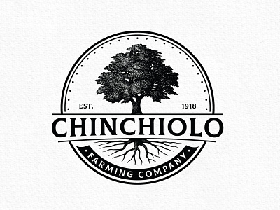 Chinchiolo Farm Logo agriculture badge brand branding crest farm graphic design hand drawing landscape logo natural nature oak outdoor roots tree vintage