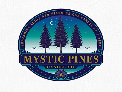 Mystic Pines Logo badge brand branding candle colorful crest graphic design hand drawing handmade home furnishing mystic natural nature outdoor pines tree