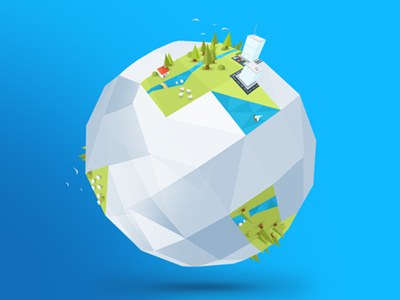 Your world 3d illustration low paper poly world