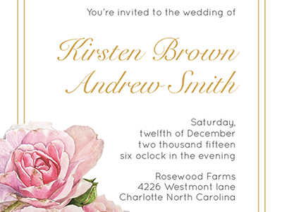 wedding invite illustration pink roses watercolor wedding invite