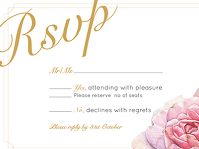 reply card illustration pink roses watercolor wedding invite