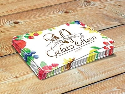 Gelato Eliseo business card branding business card colorful illustrations fruits gelato logo watercolor illustrations