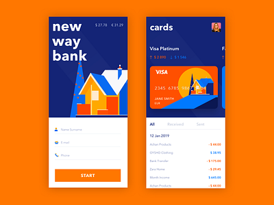 Mobile Banking App app blue ios mobile orange screens ui ux