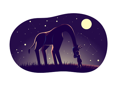 Ioana and giraffe animal baby constellation cosmo friendship giraffe moon nature night sky stars wild