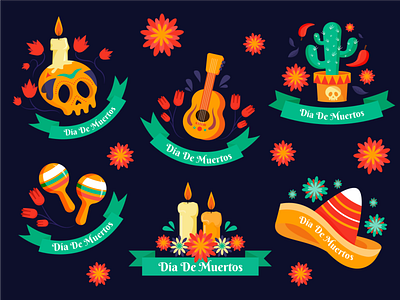Día De Muertos Stikers badges day of the dead dia de los muertos dia de muertos halloween holoday illustration labels mexican mexico skeleton sticker stikers
