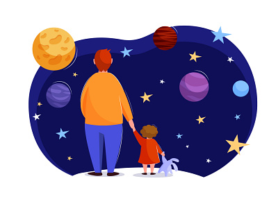 Happy Father's day character cosmos daughter father fathers day illustration love parent parenthood planets space stars
