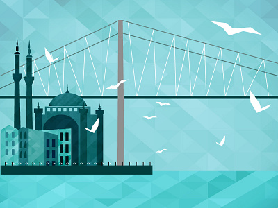 City of domes bosphorus bridge building city dome flat design istanbul mosque ortakoy mosque poligonal sea seagull