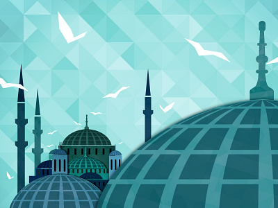 Istanbul - Blue Mosque blue blue mosque building city dome flat design istanbul mosque poligonal seagull turkey