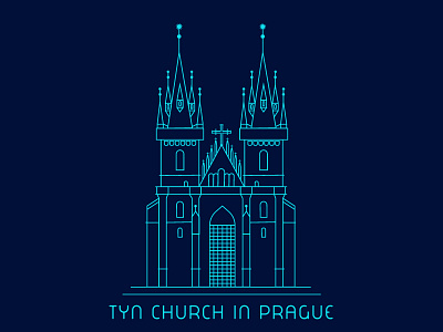 Tyn Church in Prague icon line old prague church prague square tyn church in prague vector