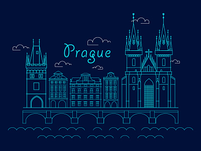 Prague - The City of a Thousand Spires bridge building cathedral church city illustration old prague river street tower town