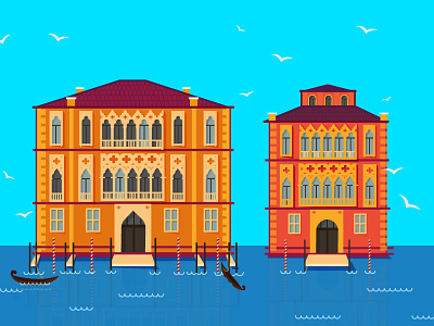 Venice city color dream flat gondola grand canal illustration italy venice