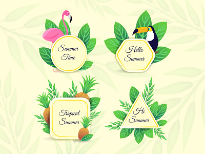 Summer Badges badge flamingo label leaf pineapple summer toucan tropical
