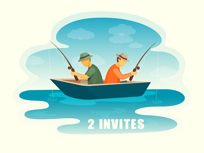 2 Dribbble Invites Giveaway activity boat character fish fishing friends friendship holiday lake sea summer two