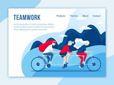 Teamwork for landing page activity bicycle landing page nature people teamwork together