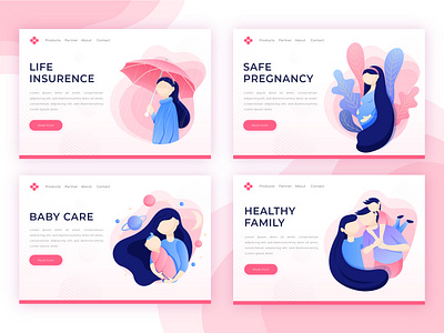 Illustrations for landing page adobe baby family health illustrator insurance company kid landing page life maternity motherhood parent pregnancy