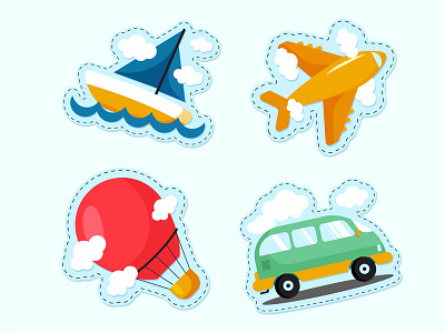 Travel stickers air balloon air plane boat bus colorful sticker transport travel van