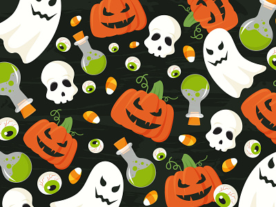 Halloween pattern candy eye ghost halloween horror illustration pumpkin scary skeleton skull
