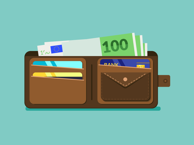 Wallet bank credit account payment shopping banknote buy saving card money flat wallet