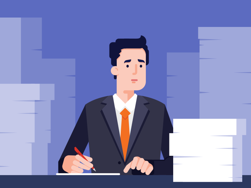 Work character design illustration flat deadline office work file man business stress