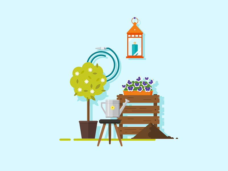 Happy Spring! spring garden fence hose watering can lantern flower tree plant