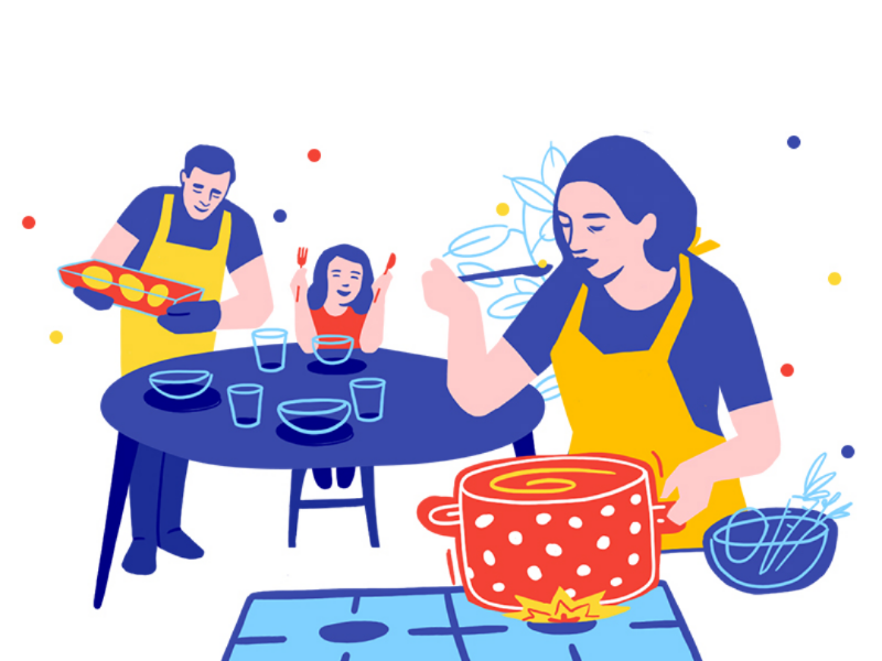 Family dinner tradition happiness colorful quality time food illustration home cooking cooking food dinner