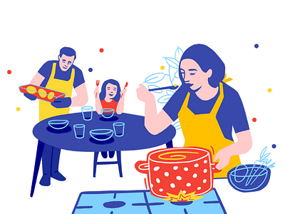 Family dinner colorful cooking dinner food food illustration happiness home cooking quality time tradition