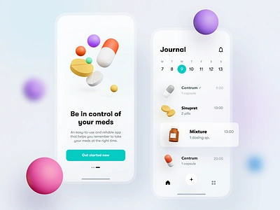 Medicines reminder 3d app blender calendar design ios iosapp iphone medecines mobile mobileapp pills reminder schedule ui ux