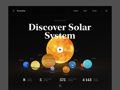 Discover solar system 3d blender design encyclopedia landing planets solar space system ui web website website concept