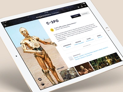 Wookieepedia App Concept app c 3po encyclopedia ios ipad star wars ui uiux ux wookieepedia