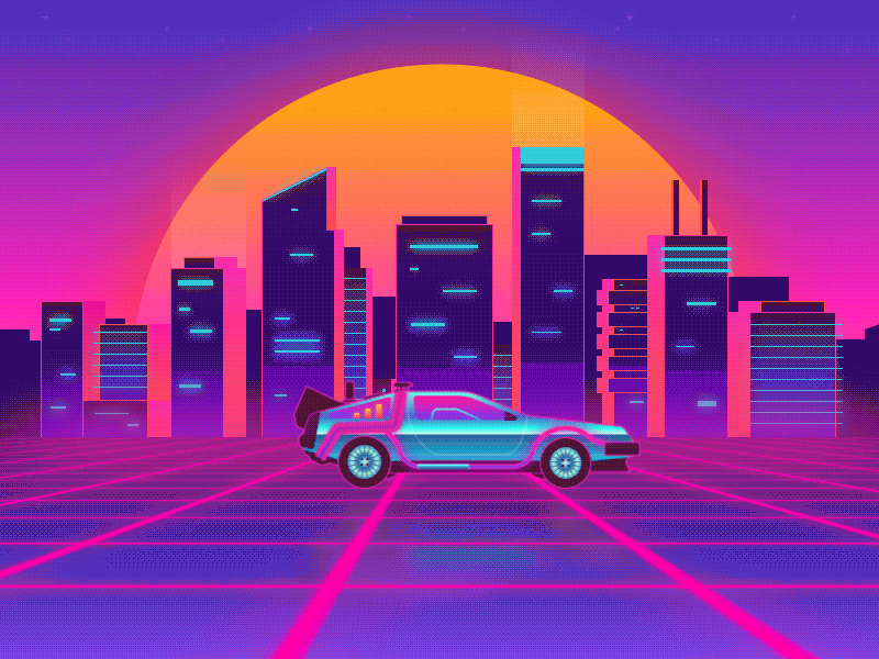 Back to the 80s 80s ae back to the future car city delorean gif grid retro sunset
