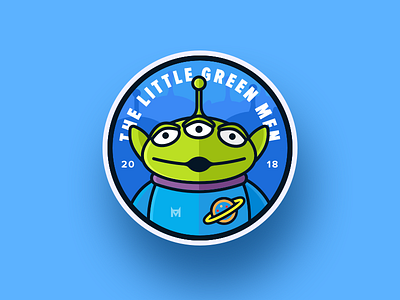The Little Green Men badge green men pizza planet sketch space sticker story toy