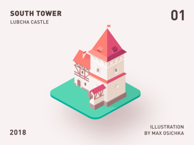 Lubcha Castle | South Tower 2d 3d architecture belarus building castle illustration isometric