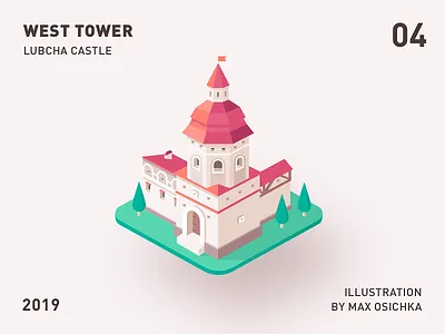 Lubcha Castle | West Tower 3d belarus castle defence design illustraion isometric tower