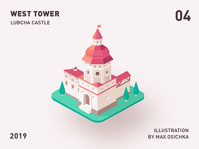 Lubcha Castle | West Tower 3d belarus castle defence design illustraion isometric tower