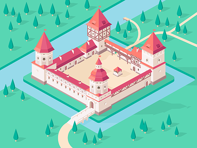 Lubcha Castle 3d belarus castle design illustration isometric tower vector